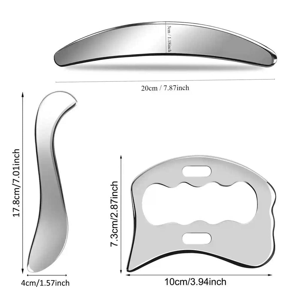 Stainless Steel Gua Sha Set - 3-Piece Muscle Relief & Scraper Tool Eye Massage Instrument Tidesmit