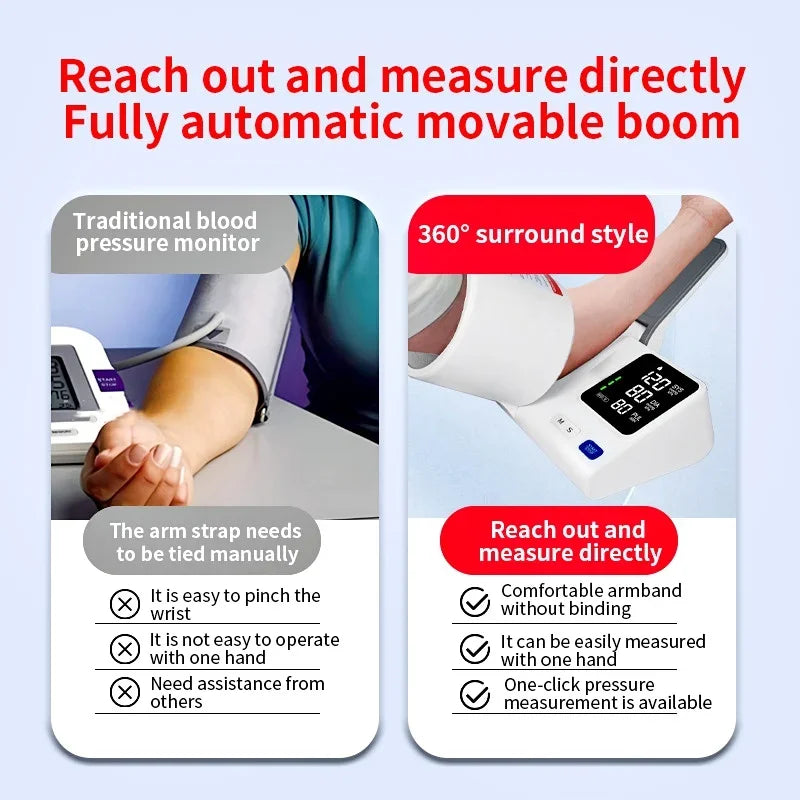 Upper Arm Electronic Blood Pressure Monitor, Household Medical Voice BP Monitor for the Elderly, Large Screen, Memory Function