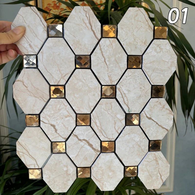1pc Self -Adhesive Wall Sticker TV Backdrop Backsplash Mosaic Sticker Bathroom Kitchen Mosaic Peel and Stick Wall Tile