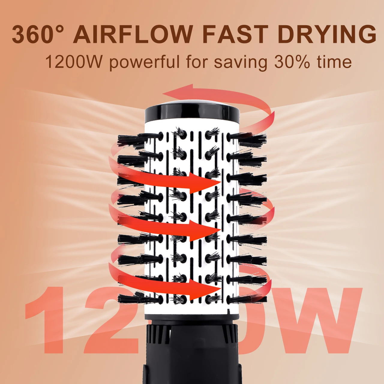 Hatteker 1200W hot air brush with 360-degree airflow for fast hair drying, straightening, and curling styling tool.