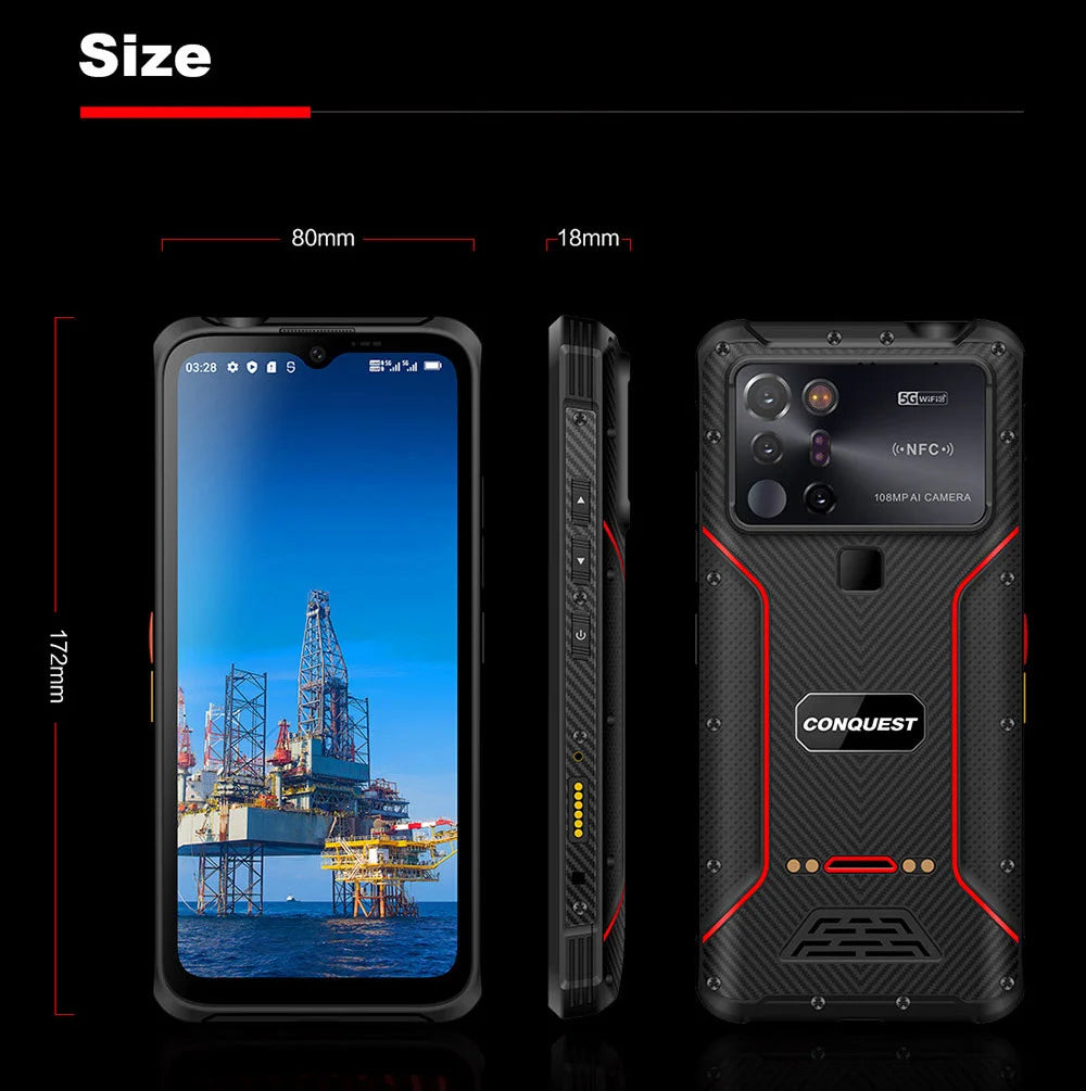 CONQUEST 5G Smartphone Network108MP Camera 12GB 512GB 66W Thermal Imaging  IP68 Waterproof NFC