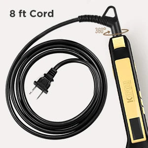 KIPOZI black and gold titanium flat iron with 8ft 360-degree swivel cord for easy hair styling.