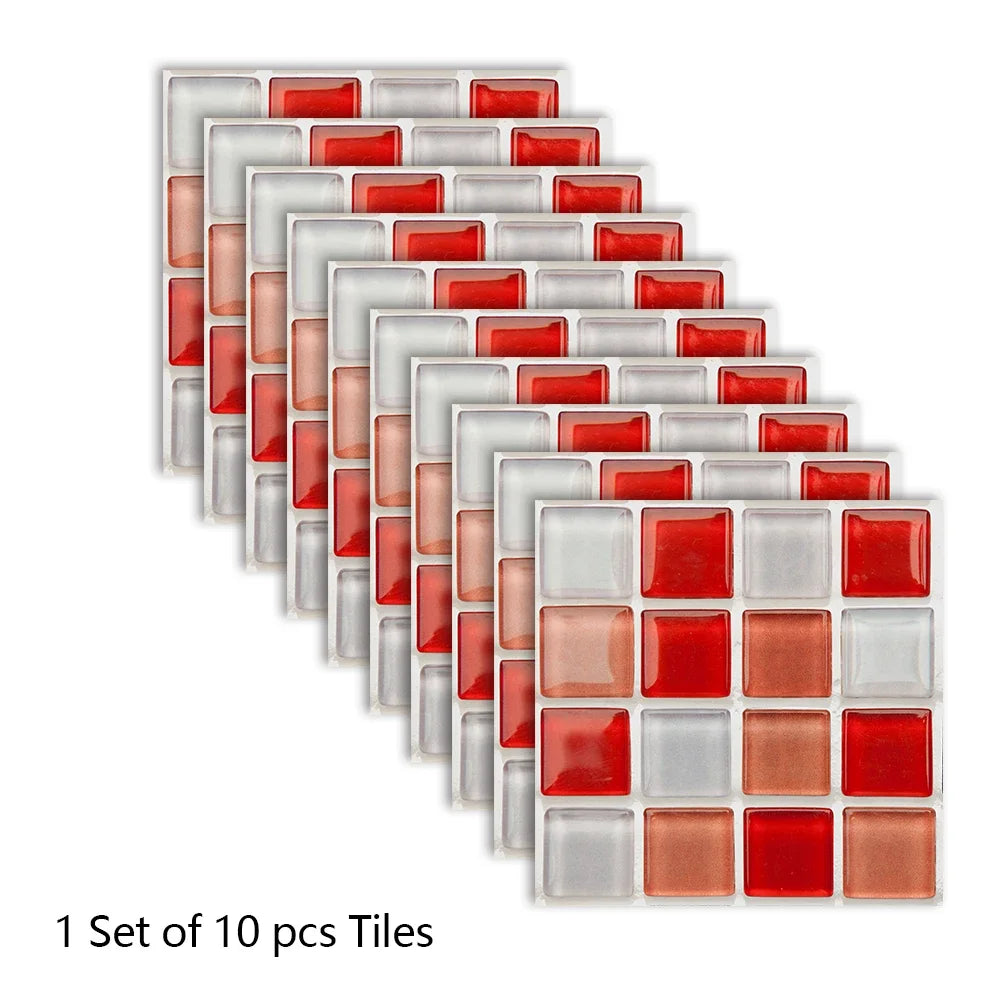 10pcs Purple Mosaic Hard Tiles Sticker Flat Printed in 2d Transfers Cover for Kitchen Bathroom Wallpaper Peel & Stick Wall Decal