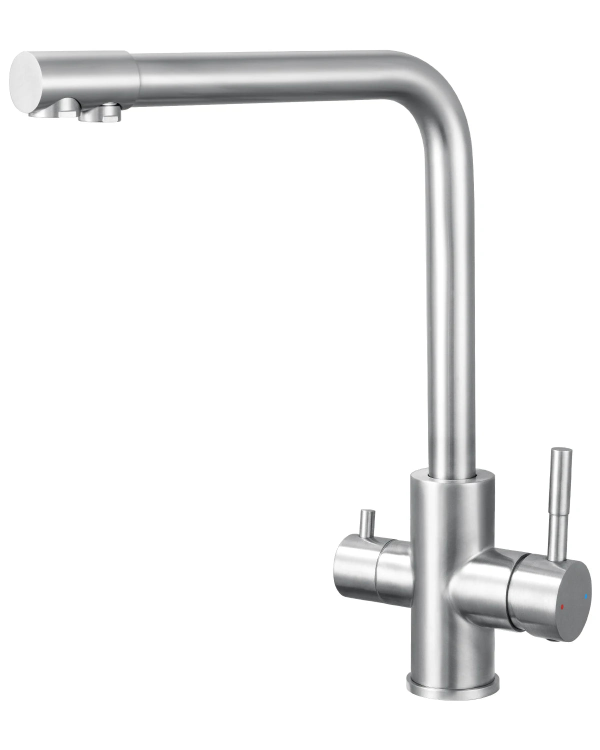 3-way kitchen faucet with 2 handles-Kitchen mixer with hot and cold water and purified water-360° swivel sink faucet-Brushed stainless steel