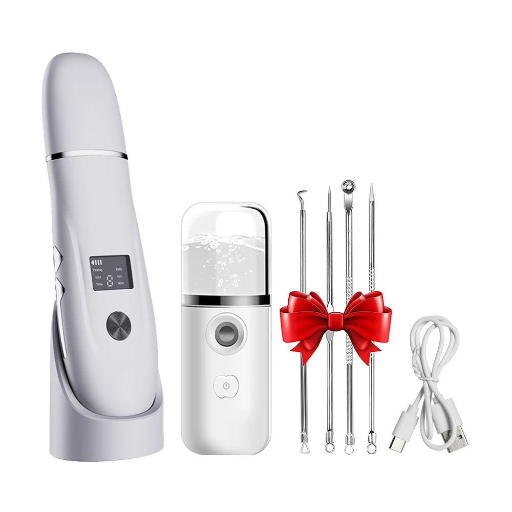 Ultrasonic Face Scrubber - Deep Pore Cleaning & Blackhead Removal Device Scrubs Treatments White Kit add Spray Tidesmit