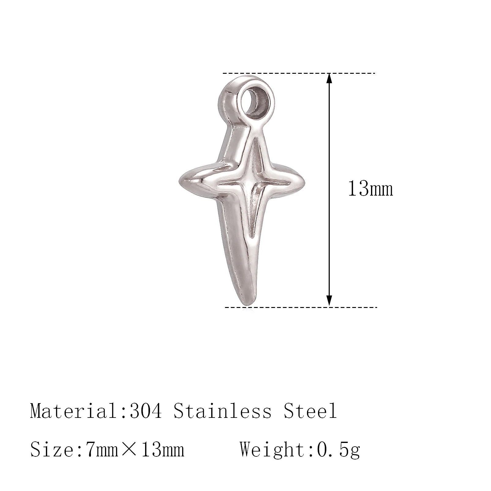 Silver North Star stainless steel pendant charm, 13mm, perfect for DIY pet jewelry, necklaces, and bracelet making.