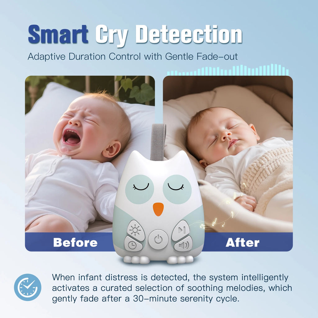 White Noise Machine Portable Baby Sleep Assistant Smart Cry Detection 15 Calming Sounds Night Light Timer Baby Shower Gift
