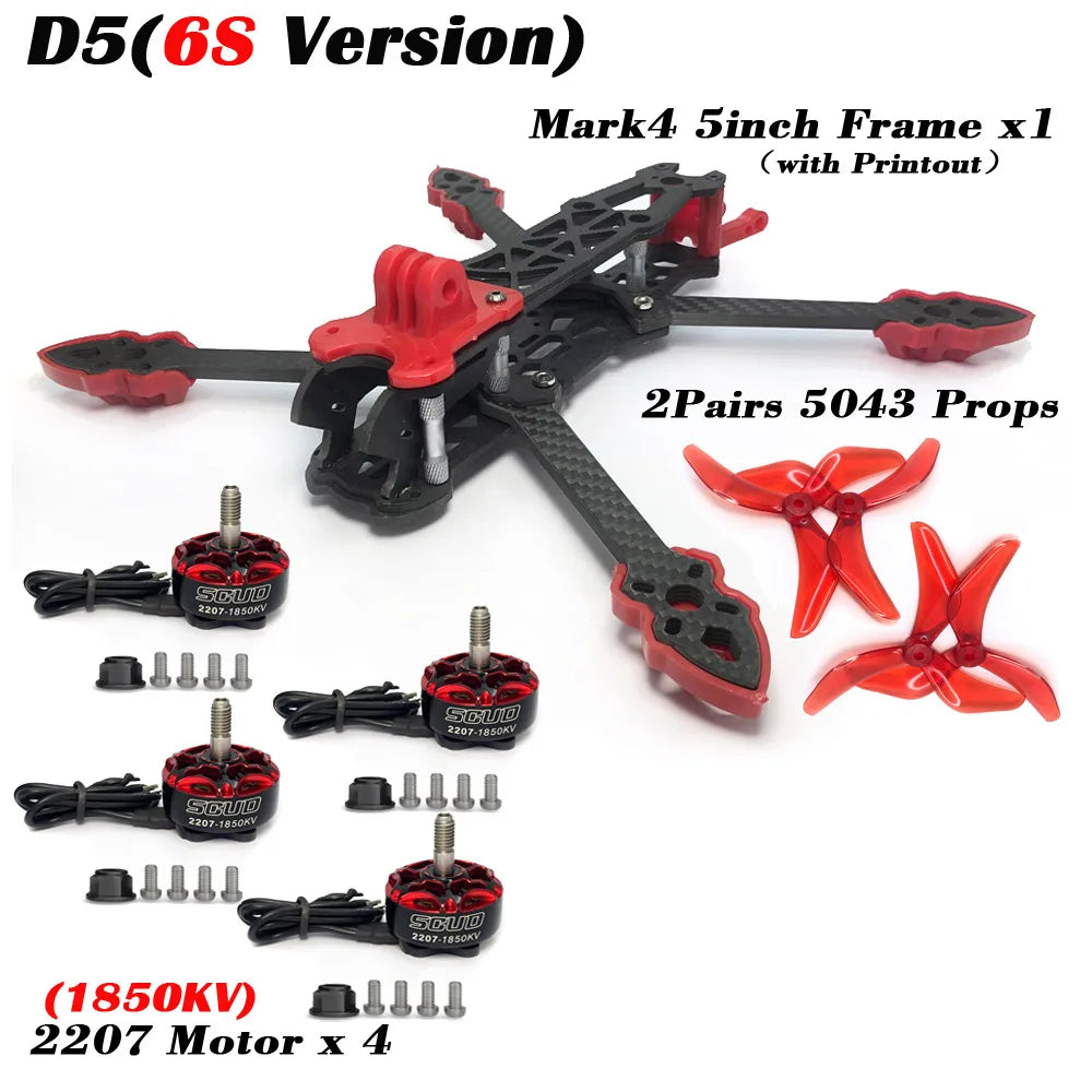 5 Inch FPV Racing Drone Kit - Carbon Fiber Frame 6S Performance D5 6S Version Tidesmit