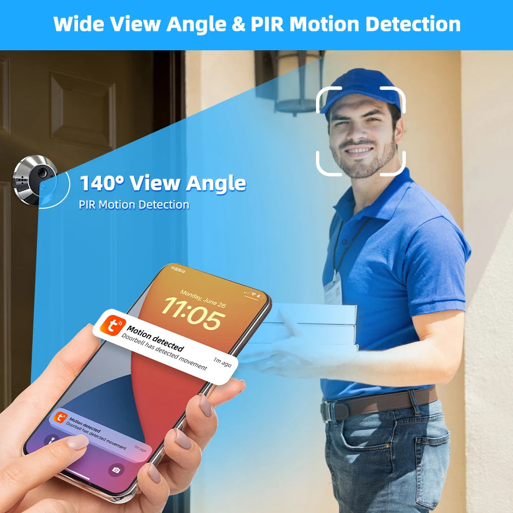 Battery Powered MINI Two Way Talk Tuya SmartLife APP 3MP Wide View 2.4G WiFi 940NM Infrared Digital Door Peephole Eye PIR Camera