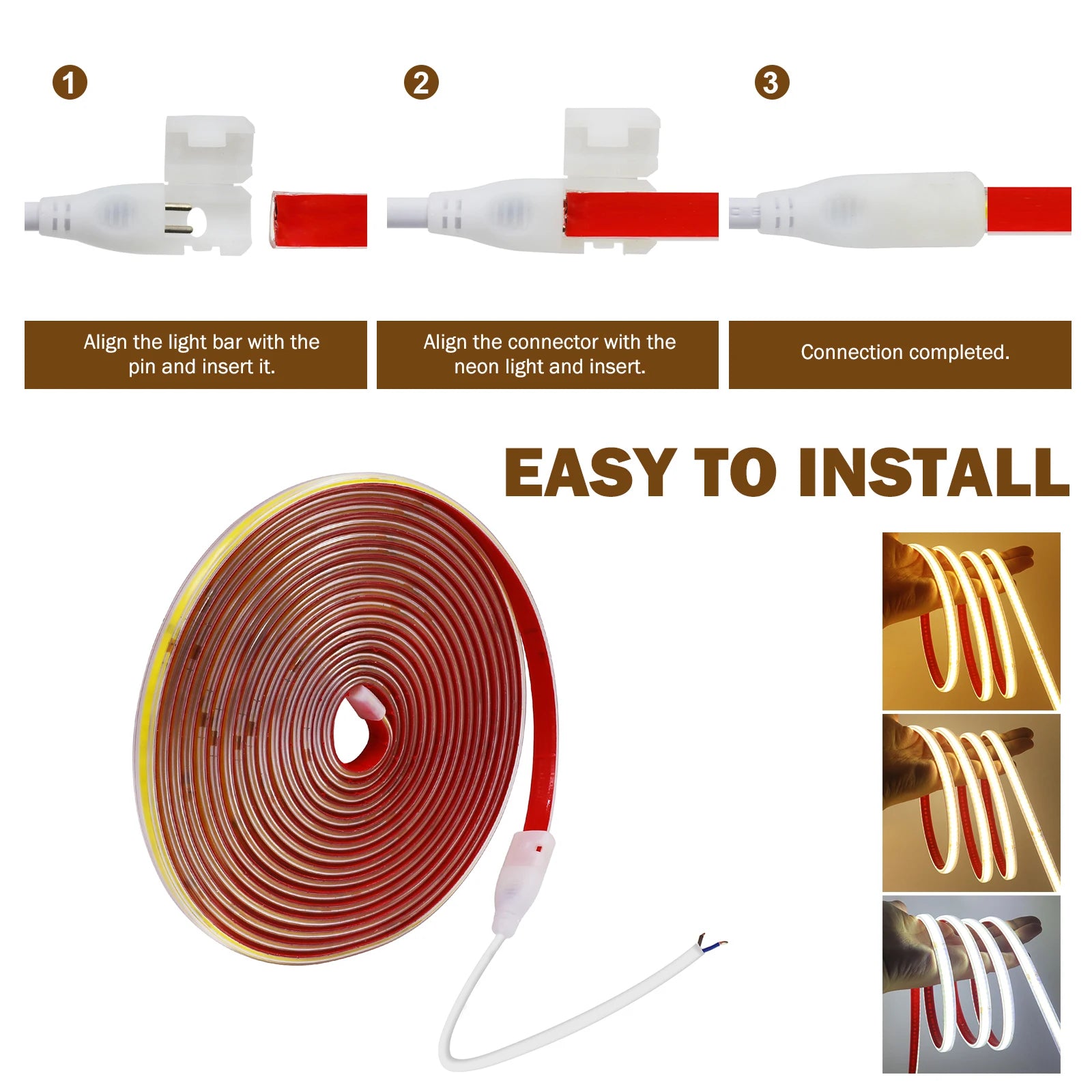 220V RA90 COB LED Strip Light Bright Waterproof Driver Build In 10cm Can Be Cut 240LEDs/M Flexible Adhesive Tape Home Decoration
