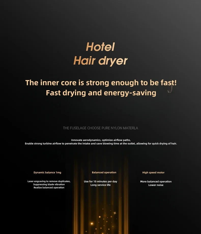 High-power, energy-saving hotel wall-mounted hair dryer with high-speed motor for fast, quiet hair drying.