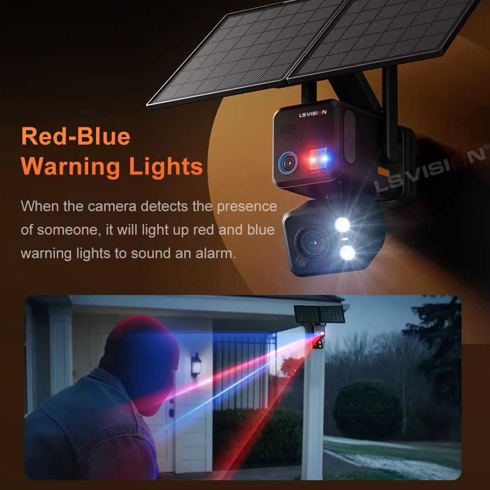 LS VISION 24/7 Recording 4g Sim &Wifi Security Camera Outdoor AOV 20 Watt Solar Panel Cctv AI Detection Cam For Villas Estates
