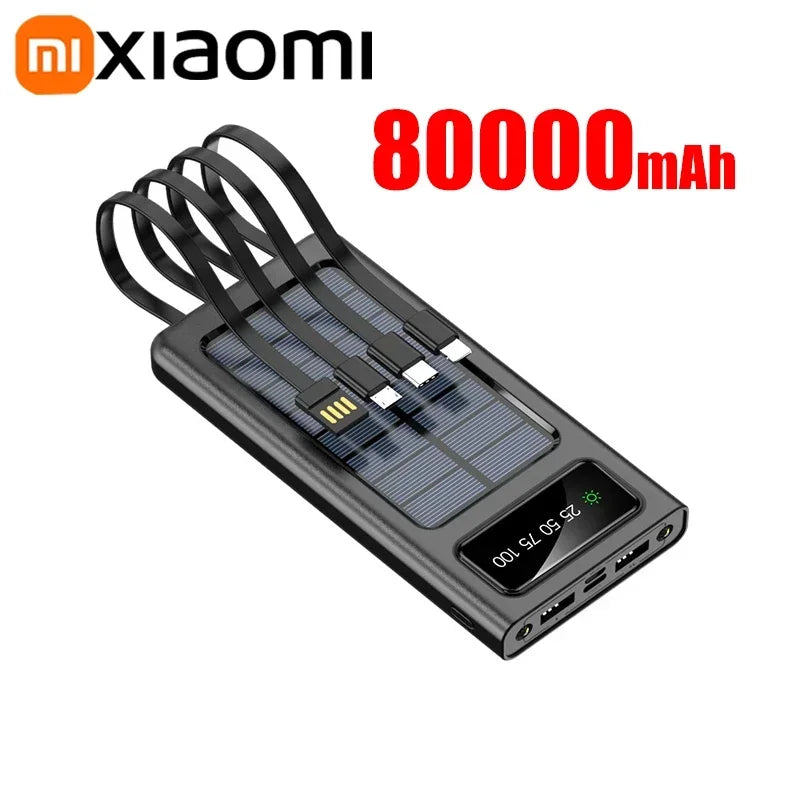 Portable Fast Charging Power Bank 80000mAh - 200000mAh with 4 Cables Black 80000mAh Tidesmit