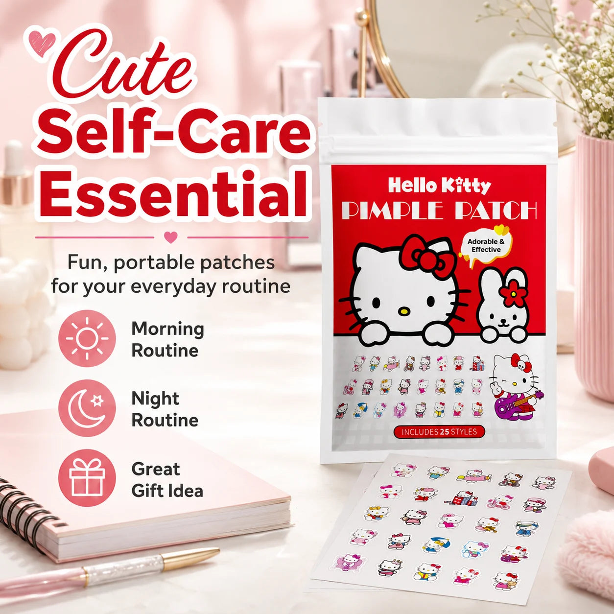 125PCS Sanrio Hello Kitty Acne Patch, Hydrocolloid Acne Patch, Makeup Blemish Pimple Patch, Waterproof and Sweatproof