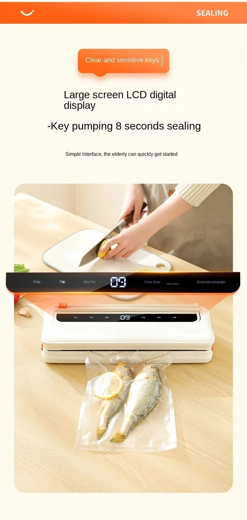 CENRR NEW Electric Vaccum Sealer Dry/Wet Food Packaging Machine Bag Sealing With UV Food Cutter Food Vacuum Packaging Machine