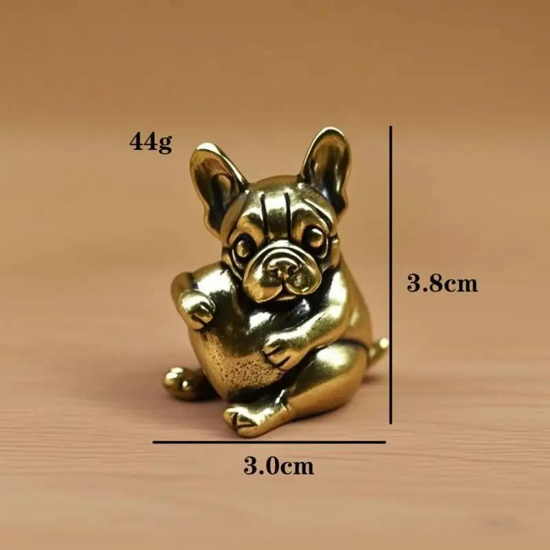Small vintage-style solid brass puppy sculpture, perfect as a cute desk ornament, tea pet, or unique dog lover gift.