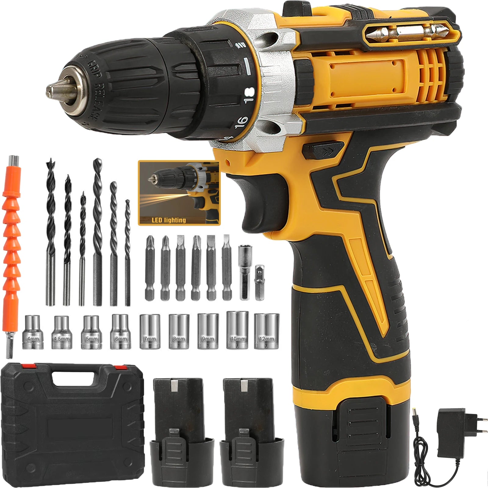 50N.m Powerful Torque Cordless Electric Drill Screwdriver 2 In 1 Multifunctional Design Lightweight Portable Hand Drill Power Tool Set with Dual Batteries