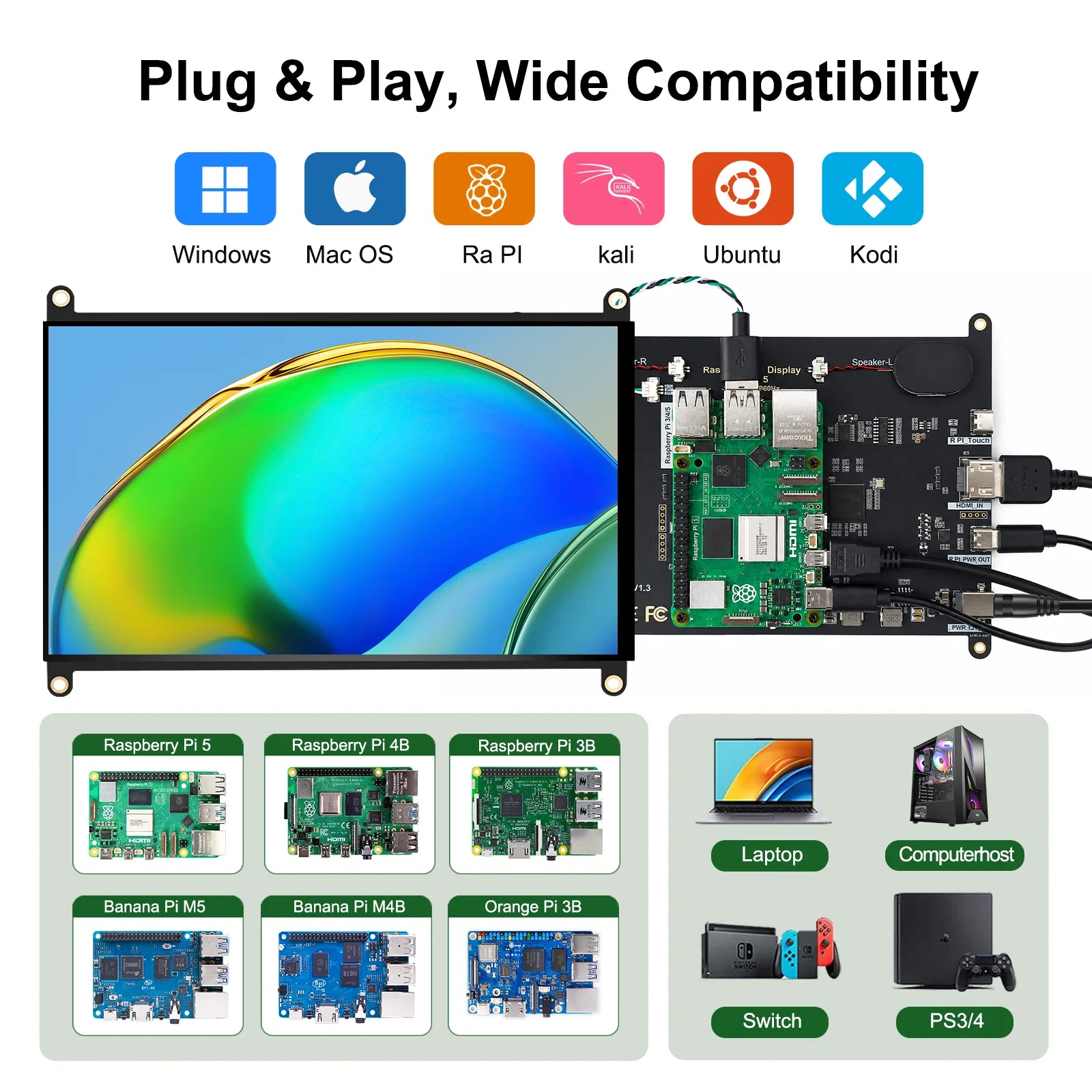 8 Inch Raspberry Pi Touch Monitor 1920×1200 IPS 10-Point Touch Screen Dual Speaker HDMI Display for Pi 5/4B/3B PC DIY Case 3D