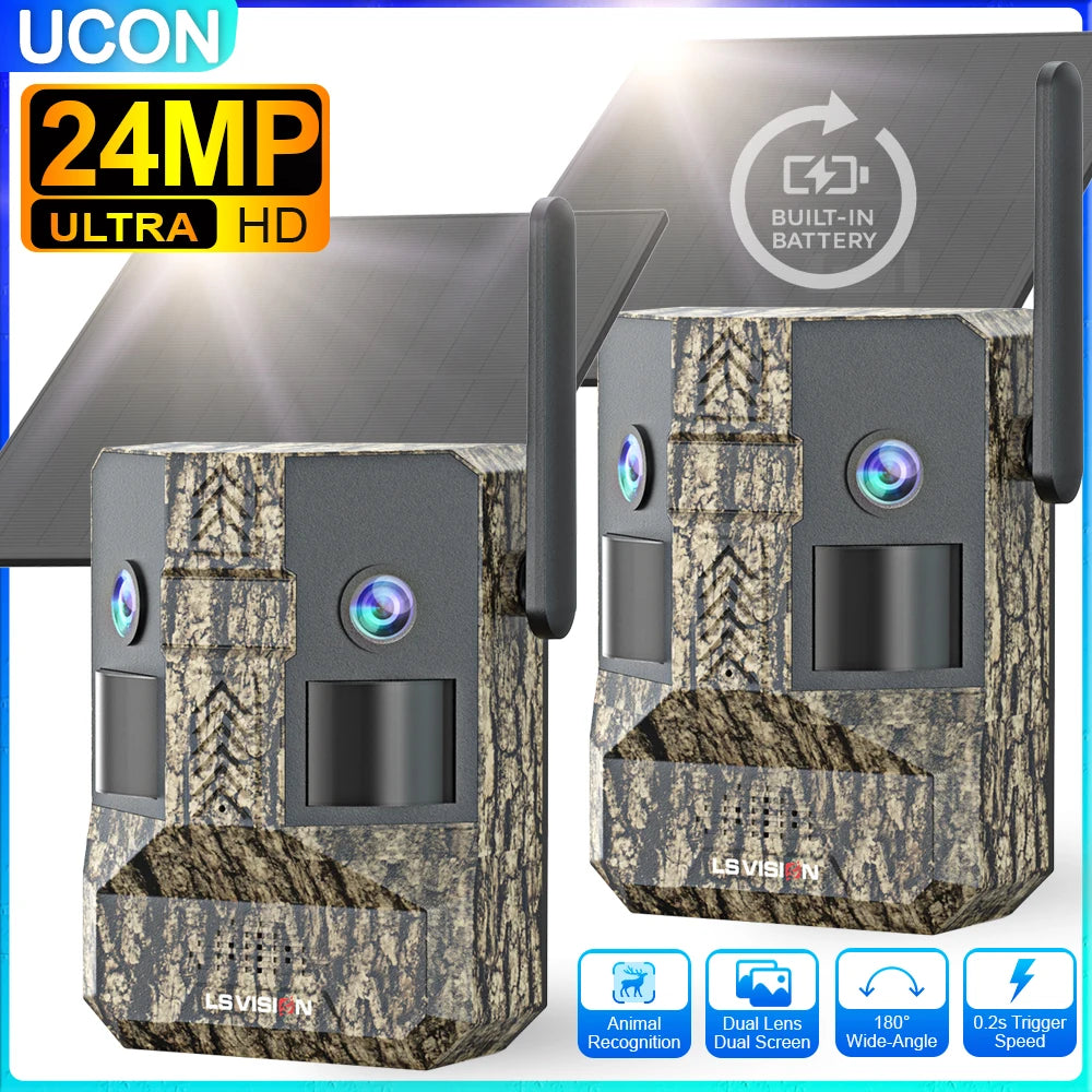 2PCS 4G LTE Cellular Trail Cameras Dual Screen Dual PIR Outdoor Hunting Wildlife Cameras AI Animal Recognition 0.2s Trigger UCON