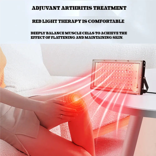 Rectangular red light therapy panel for knee arthritis pain relief and muscle recovery.
