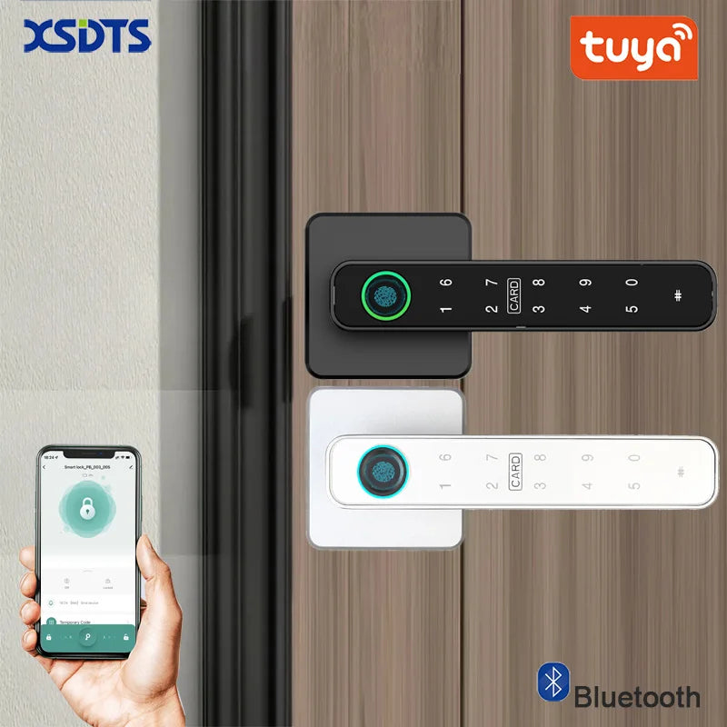 XSDTS Tuya Handle Fingerprint Key Card Digital Smart Door Lock Keypad Key Entry Electronic Lock Home House Apartment