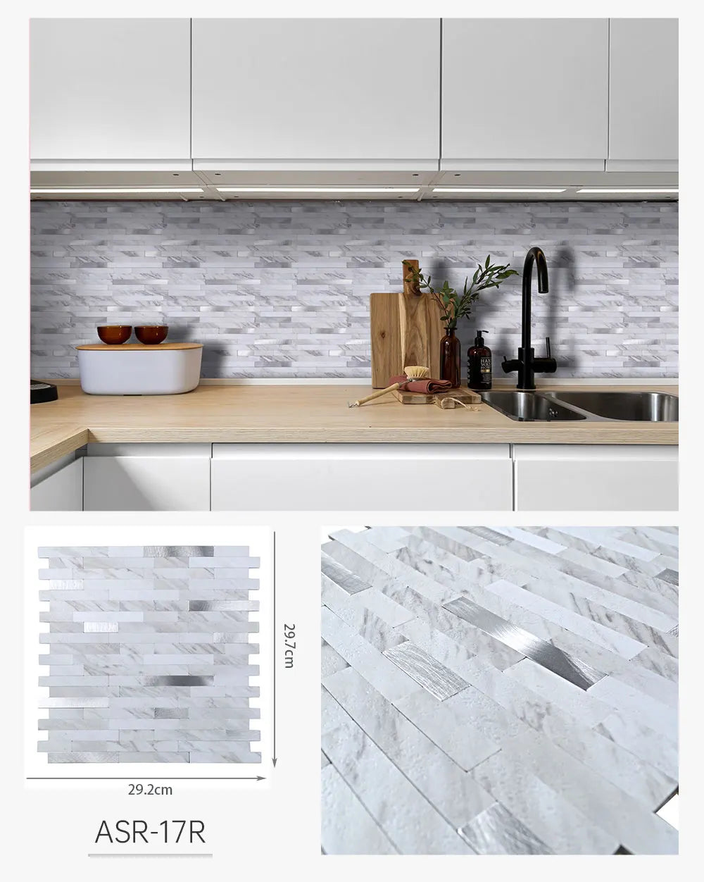 Peel and Stick Backsplash, PVC Mixed Metal Self Adhesive Wall Tiles, Stick on Backsplash Tiles for Kitchen Bathroom