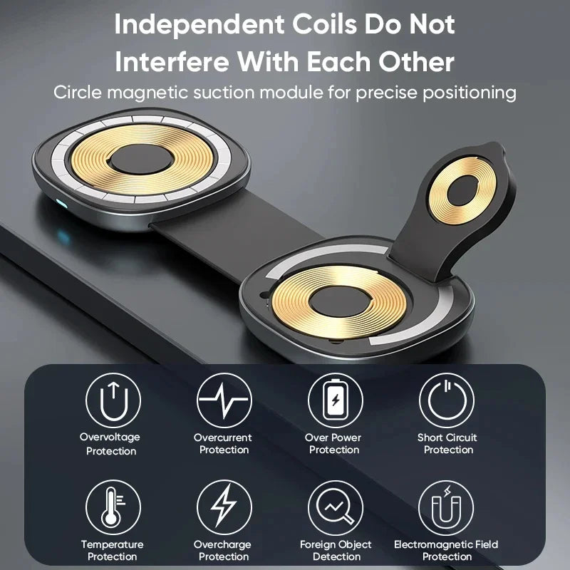 3-in-1 Wireless Travel Charger: Foldable MagSafe Compatible Dock Tidesmit