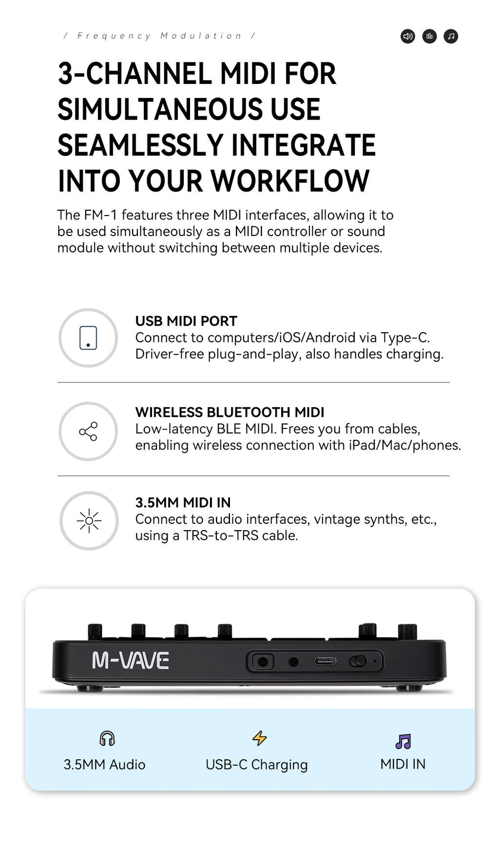 M-Vave Fm-1 Portable Fm Synthesizer Effect Pedal 12h Battery 6-Operator 32-Algorithm 128 Presets Built-In Speaker Bluetooth Midi