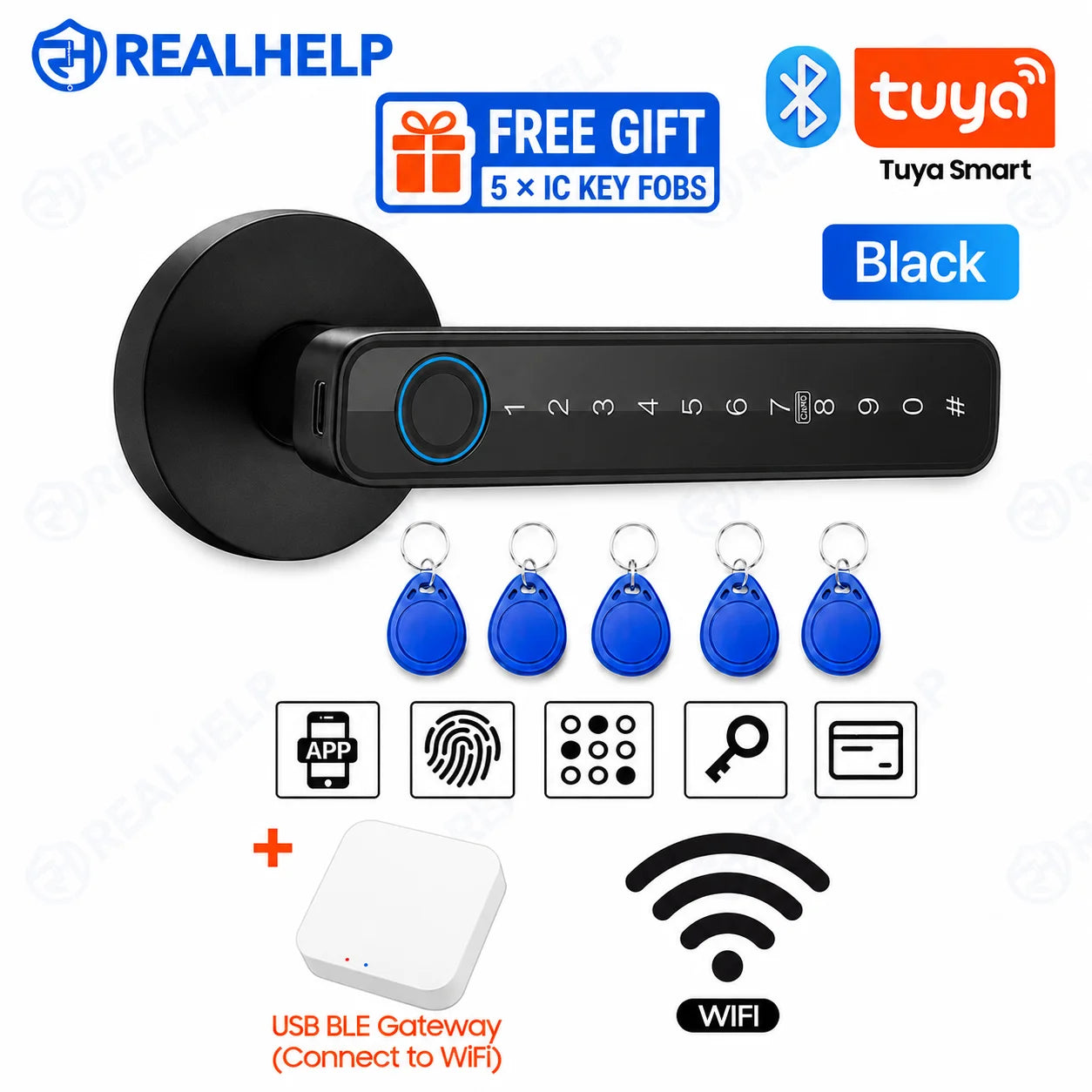 Bluetooth Fingerprint Door Handle Lock Tuya Smart Life App PIN RFID Card Mechanical Key for Home Apartment Office