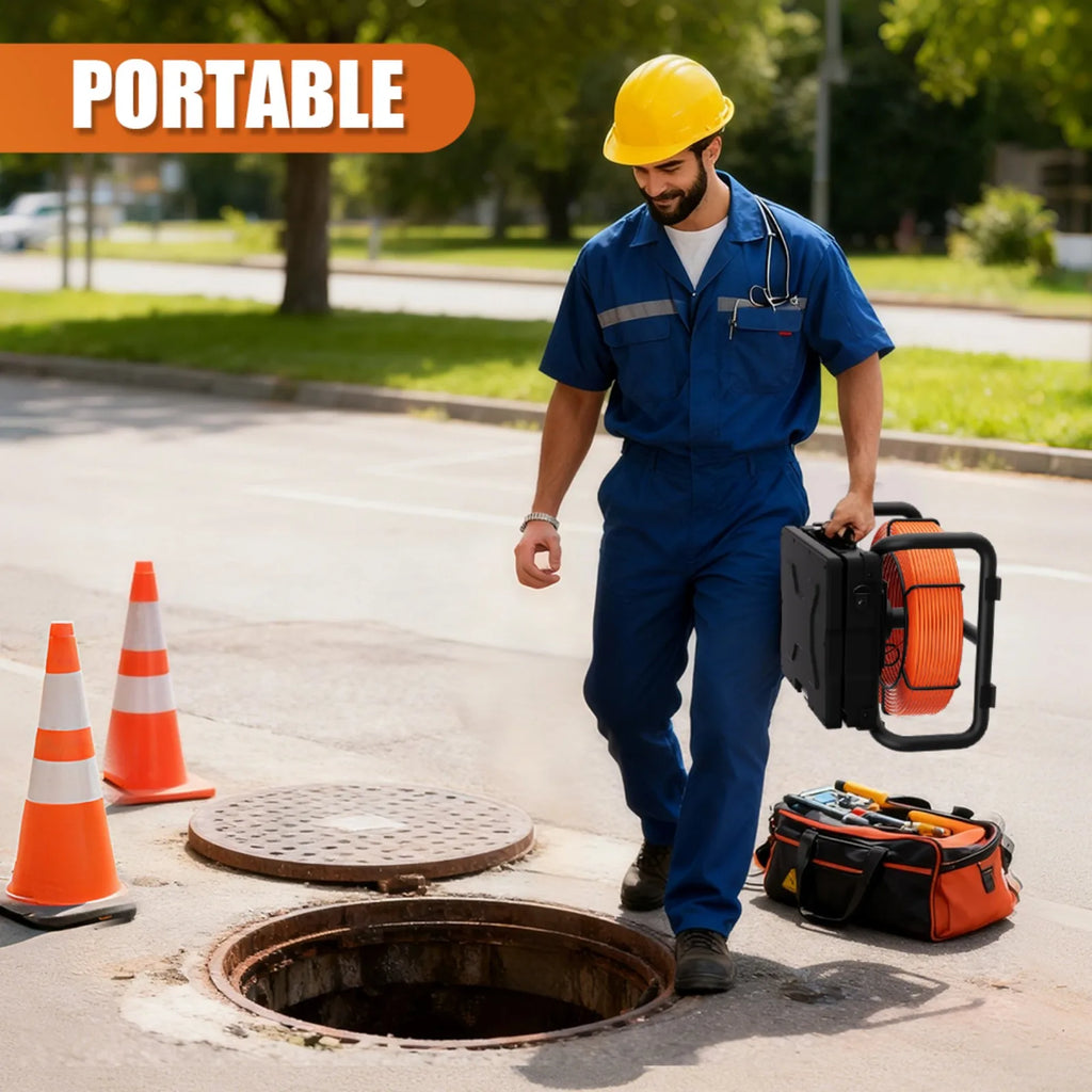 512Hz Self-Leveling Sewer Camera with Meter Counter,9"1080P DVR Drain Inspection Camera,7MM Diameter Cable 32GB TF Card 12 Leds