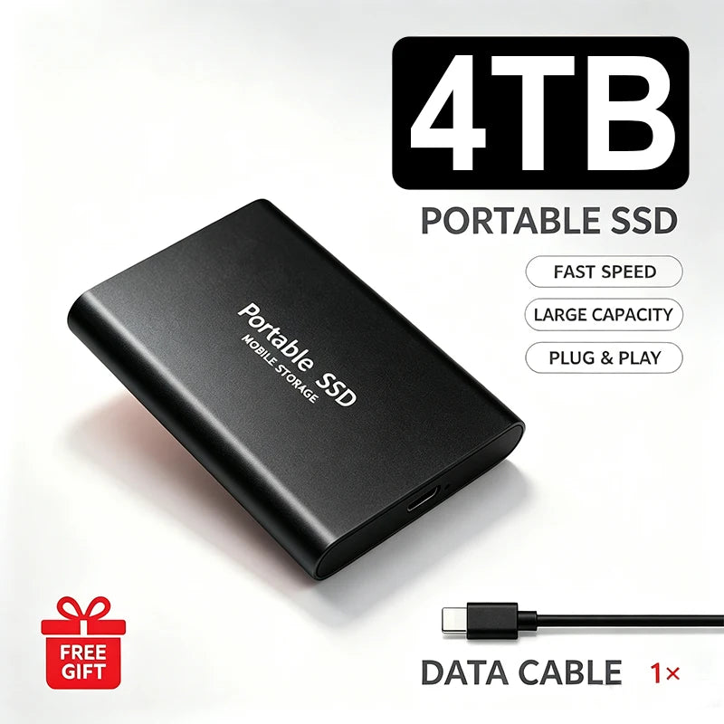 Portable External SSD 4TB High‑Speed Solid State Drive USB3.2 Type‑C Mass Storage Hard Disk 1TB 8TB 16TB for Laptop PC MAC Smart