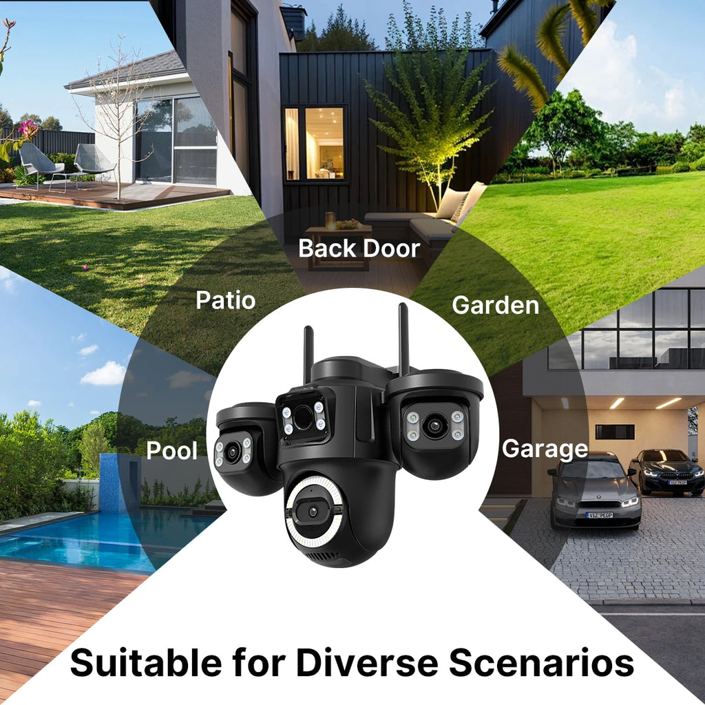 WONSDAR ICSEE WiFi IP Camera Outdoor Three Screen Home Security PTZ Camera CCTV Surveillance AI Human Detection Monitor