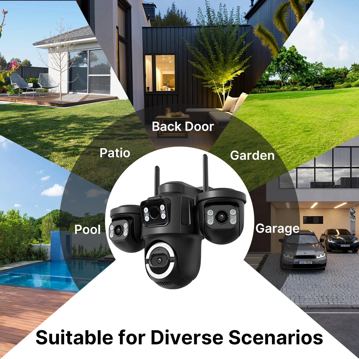 WONSDAR ICSEE WiFi IP Camera Outdoor Three Screen Home Security PTZ Camera CCTV Surveillance AI Human Detection Monitor