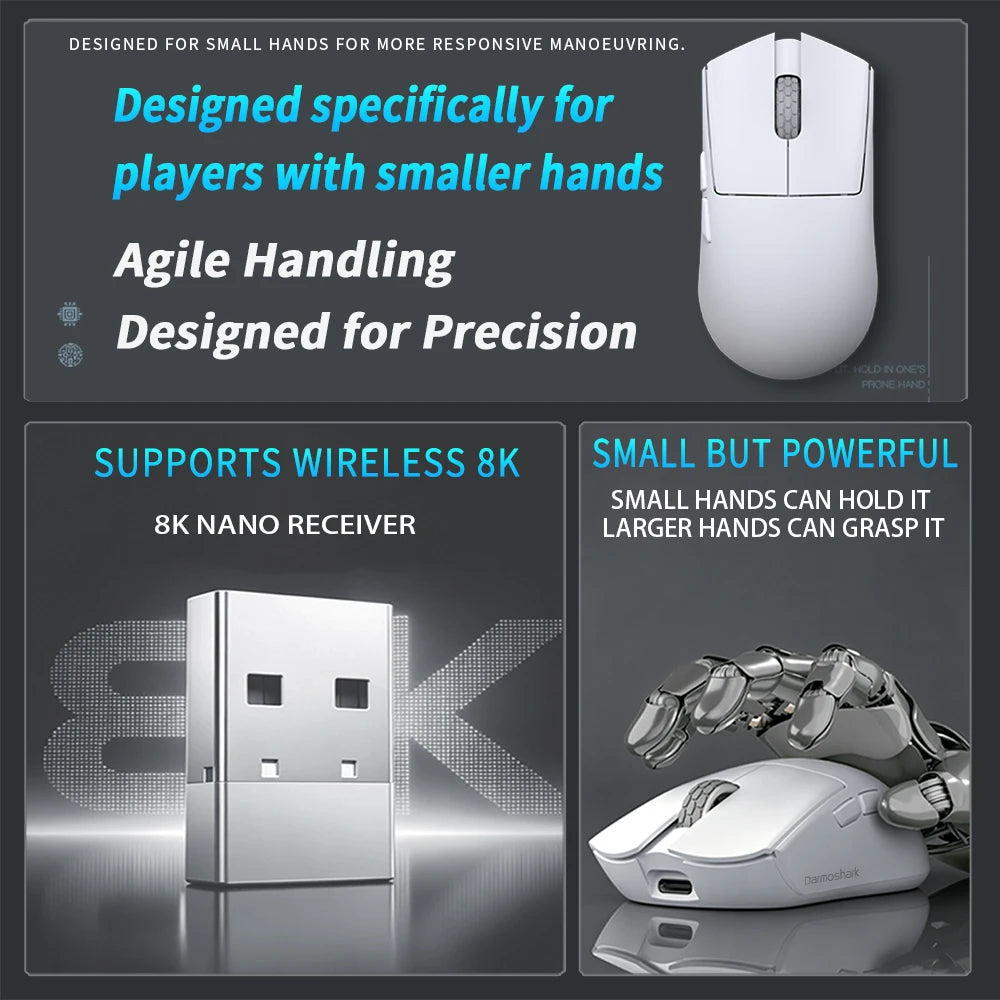 Darmoshark M3 Micro V2 Wireless Gaming Mouse Double 8k Nordic N54L PAW 3950 30000 DPI  Small Hand  Macro Game Mouse Lightweight