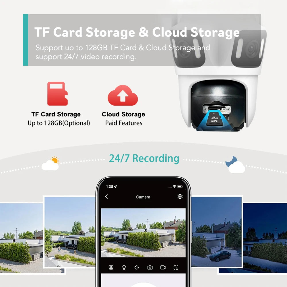 Wifi Camera Outdoor PTZ 4 Lens 4 Screen 8X Hybrid Zoom AI Auto Tracking Linkage Video Bluetooth Security Camera IP iCSee APP
