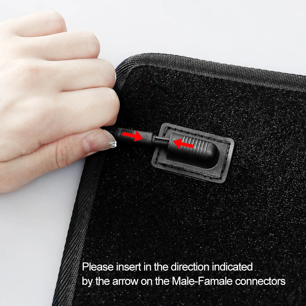 Hand connecting power cable to red light therapy waist belt, showing alignment arrows for proper assembly.