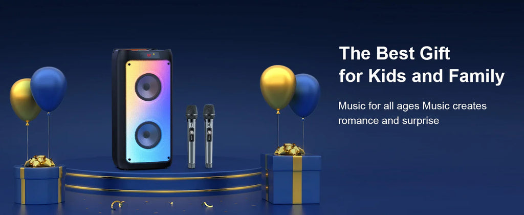 Wireless Bluetooth Speaker, Karaoke Machine with 2 Microphone, Home Karaoke System with LED Party Light, Remote Control