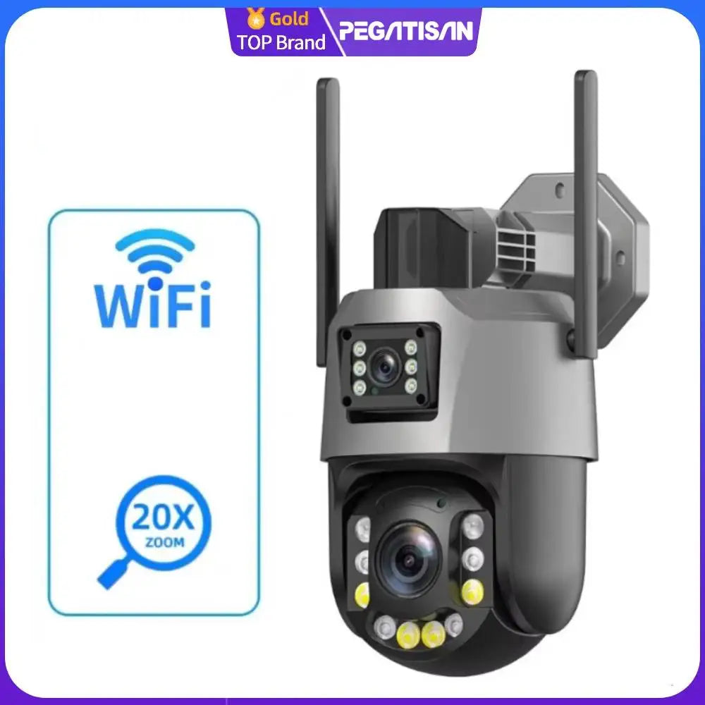 PEGATISAN WIFI 4K 8MP Dual Lens 20/50X Zoom Display PTZ Outdoor Surveillance Camera 393ft Ultra Long IR Vision ONVIF ICSEE APP