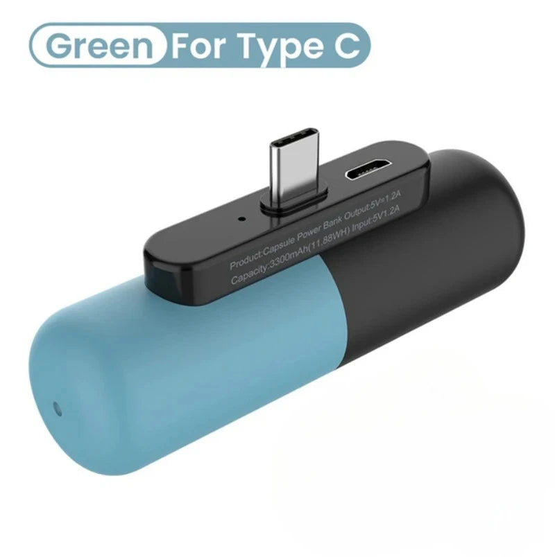 Mini Portable Charger 3000mAh for iPhone and Android - Fast Charging Type-C Green Tidesmit