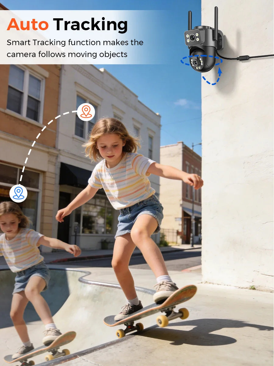 10MP 5K HD WiFi Camera Outdoor 2.4G+5G Dual Band 8MP Dual Lens Dual Screen AI Auto Tracking Security Camera Video Surveillance