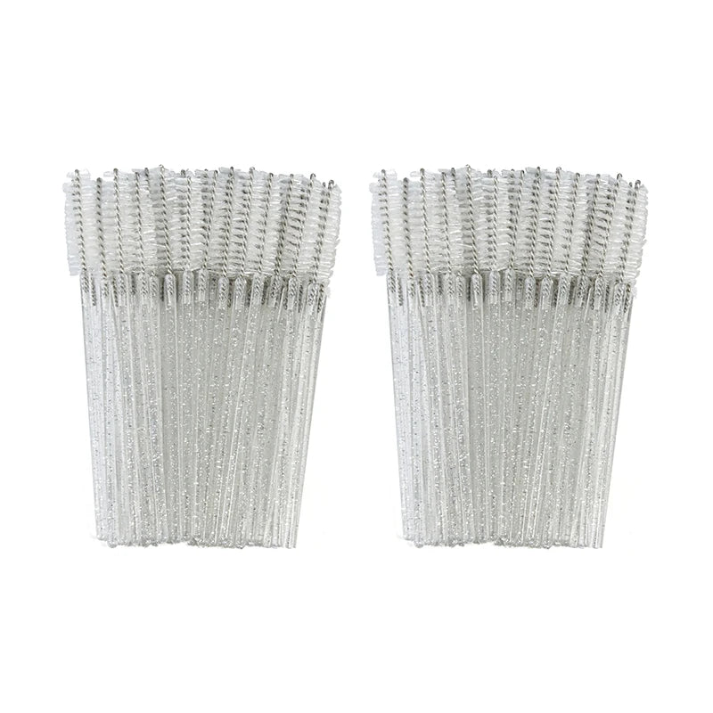 Disposable Eyelash Brushes for Extensions - Premium Soft Crystal Wands False Eyelashes 100pcs Clear White Tidesmit