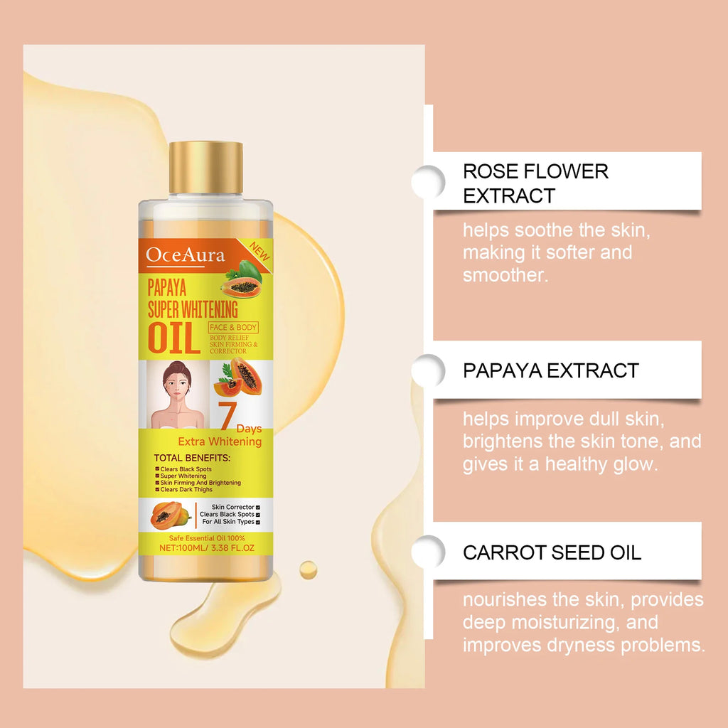Papaya Whitening Body Oil Nourishing Brightening Skin Care Relaxing Muscle Smoothing Moisturizing Body Massage Skin Papaya Oil