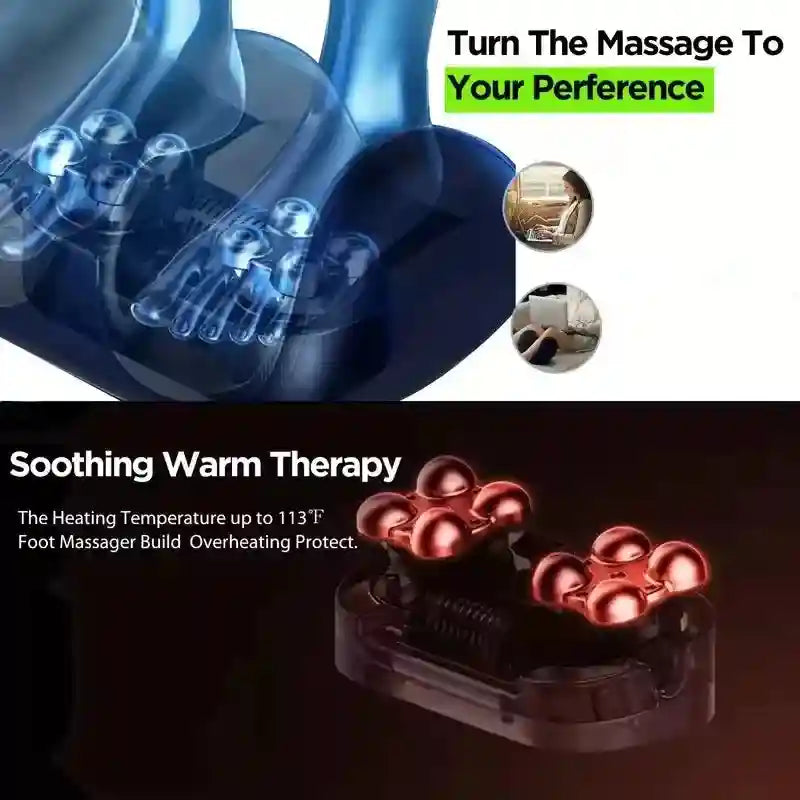 Electric foot and leg massager with heated shiatsu rollers for deep tissue relief and soothing warm therapy at home.