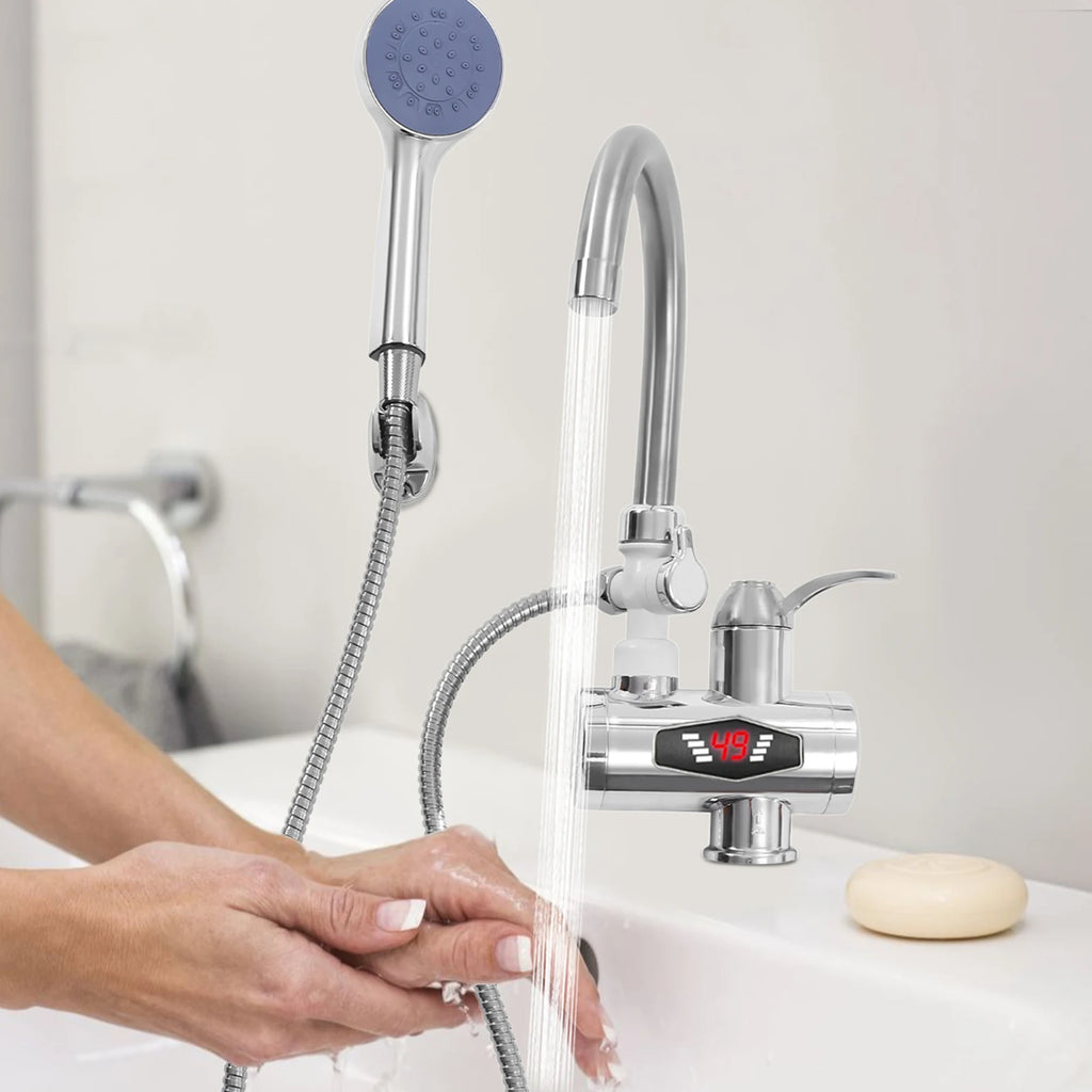 3000W Electric Faucet with Shower 360° Rotating Faucet Heater Digital Display 30-60℃ Water Faucet for Kitchen Bathroom