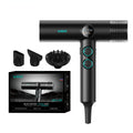 VGR V-401 black professional hair dryer with digital display, brushless motor, 3 attachments, and retail box packaging.