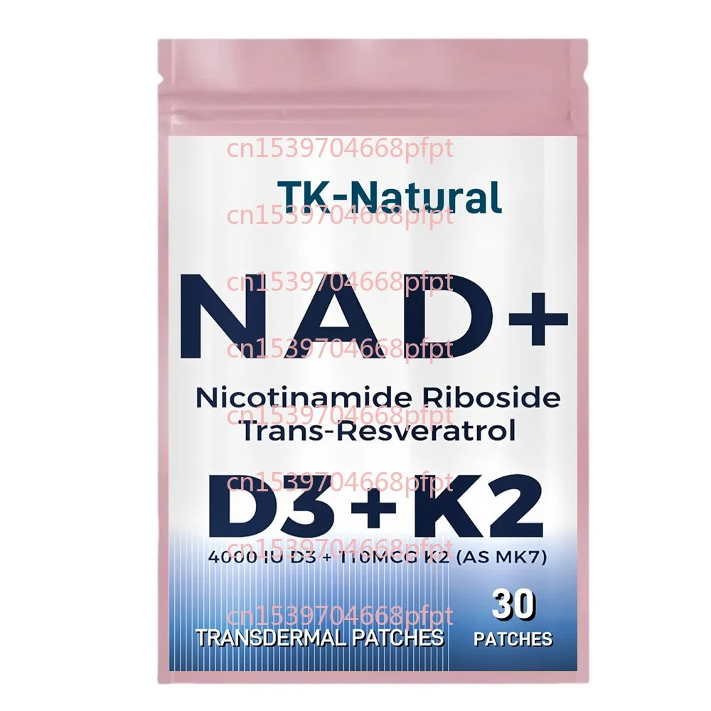 Tidesmit NAD Transdermal Patches with Vitamin D3, K2 MK7, and Trans-Resveratrol for Anti-Aging and Energy Support.