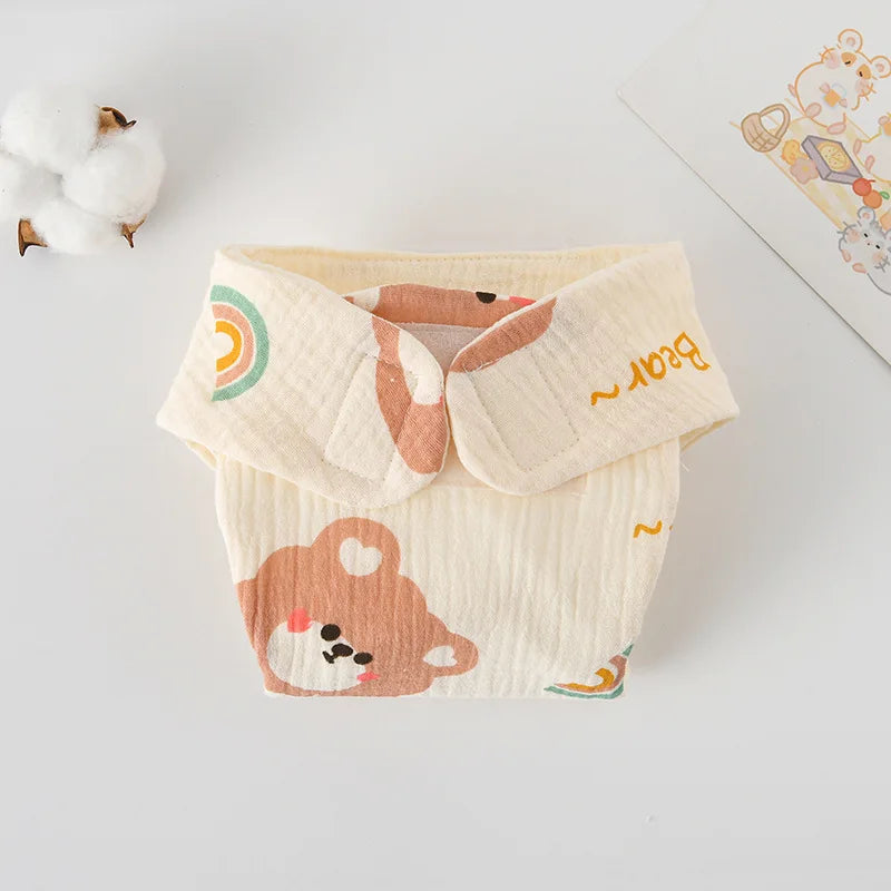 Soft cotton baby care diaper with cute bear and rainbow print, ideal for sensitive skin.