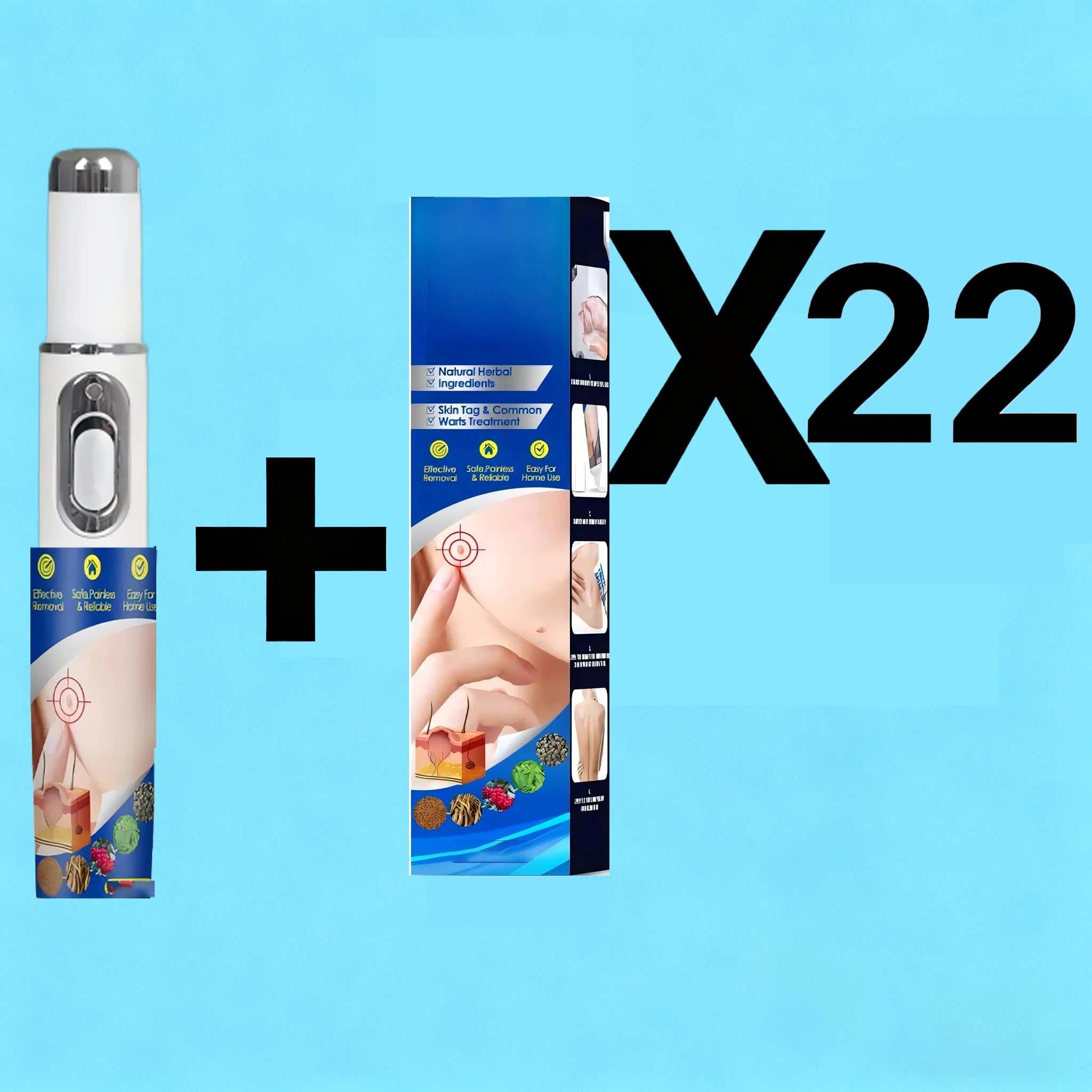 2026 blue laser wart and skin tag removal tool, portable white handheld device with treatment packaging, 22-pack set.