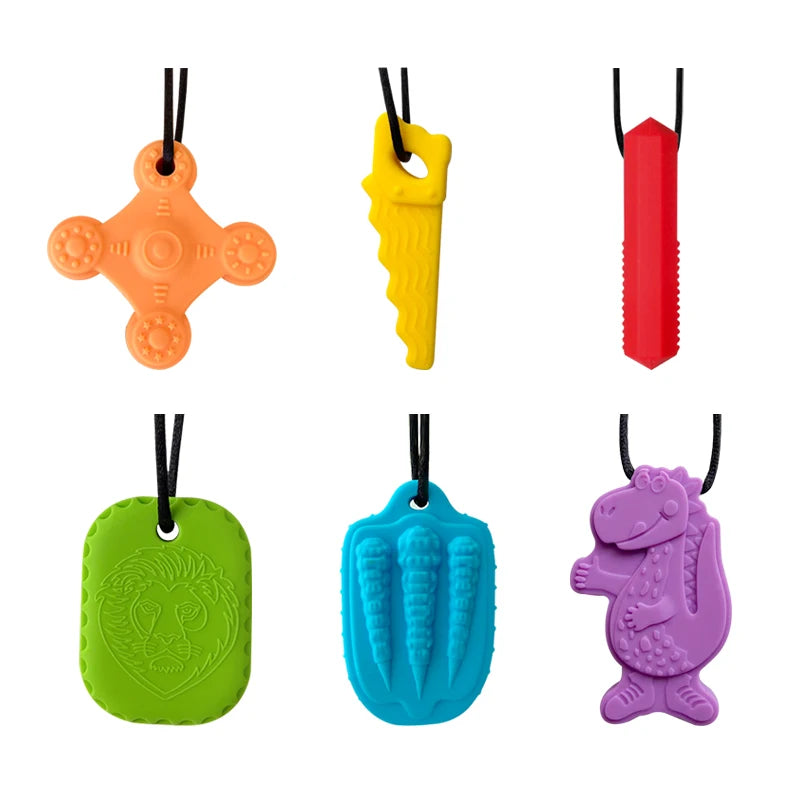 Gem Silicone Teethers Crystal Chew Necklace Sensory Pandent Chewing Toy for Kids Boys Girls Autism