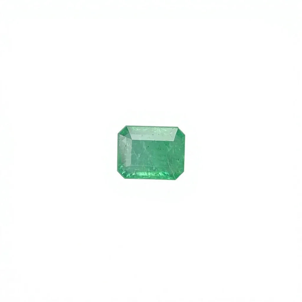 Green emerald-cut octagon loose gemstone, rectangular facets with bright luster